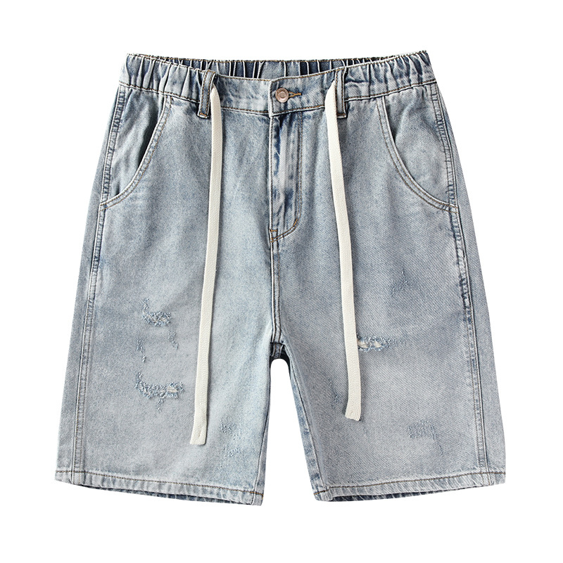 Džins šorcovi, vintage oprani, poderani, ravni kroj, srednji pojas, pamuk-mješavina