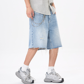 Muški traper šorc, izgreban, ravnog kroja, srednjeg struka, kameno pranje