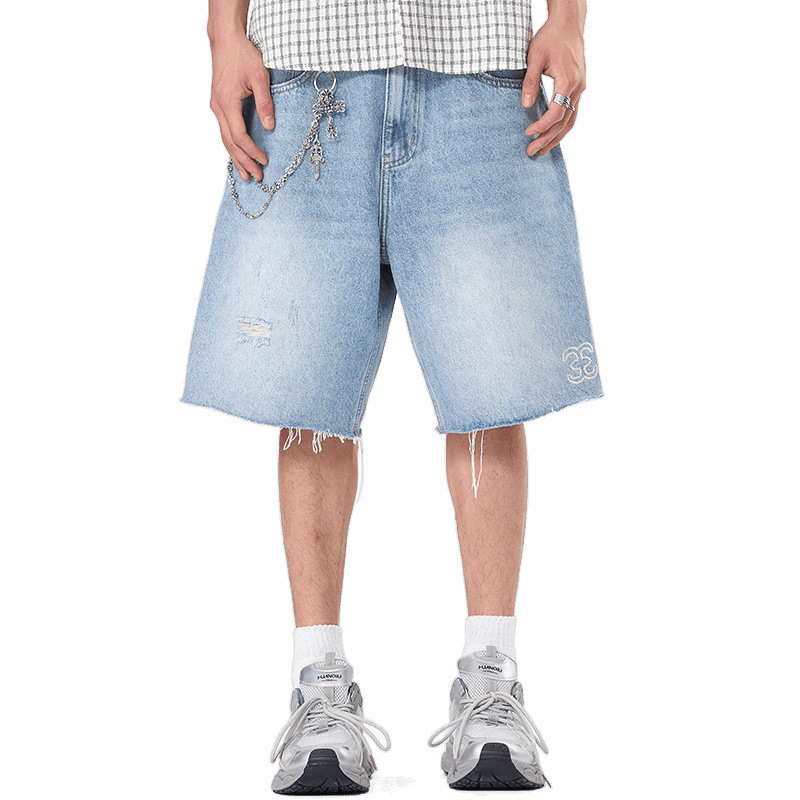 Muški traper šorc, izgreban, ravnog kroja, srednjeg struka, kameno pranje