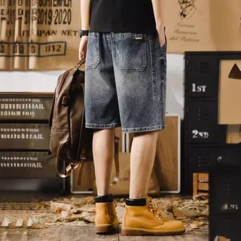 Muške traper šorte, labav kroj, poderani detalji, retro američki stil, Five-Point Length