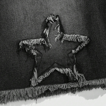 Férfi denim rövidnadrág ötágú csillag patch-felvarrással – retro szabású, egyenes szár, pamut-keverék (58% pamut, 22% poliészter, 16% viszkóz, 2% lyocell, 2% nylon)