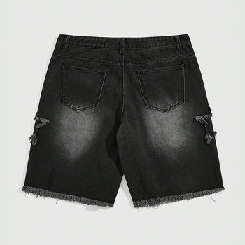 Férfi denim rövidnadrág ötágú csillag patch-felvarrással – retro szabású, egyenes szár, pamut-keverék (58% pamut, 22% poliészter, 16% viszkóz, 2% lyocell, 2% nylon)