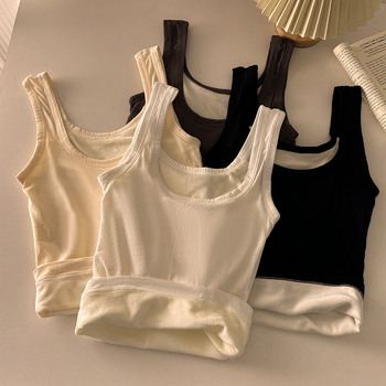 Ženska termalna vesta s fleeceom, rib plet, dvostruki sloj, U izrez, velur unutrašnjost, osnovni sloj