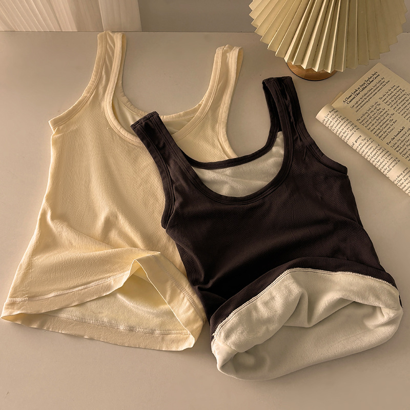 Ženska termalna vesta s fleeceom, rib plet, dvostruki sloj, U izrez, velur unutrašnjost, osnovni sloj