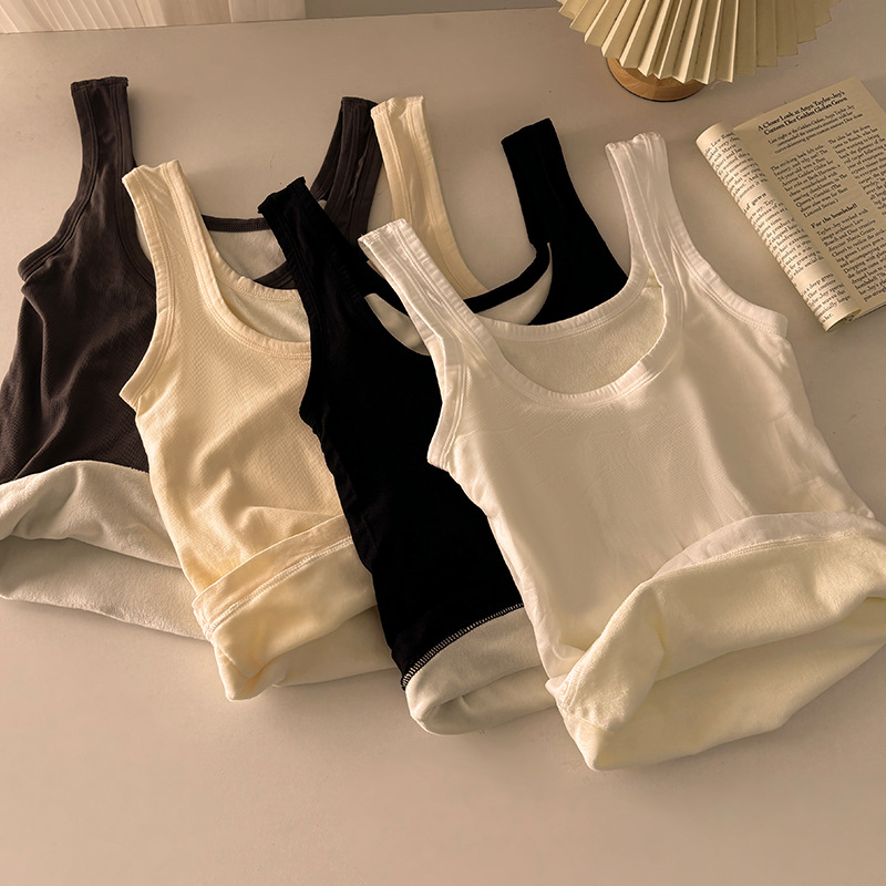 Ženska termalna vesta s fleeceom, rib plet, dvostruki sloj, U izrez, velur unutrašnjost, osnovni sloj