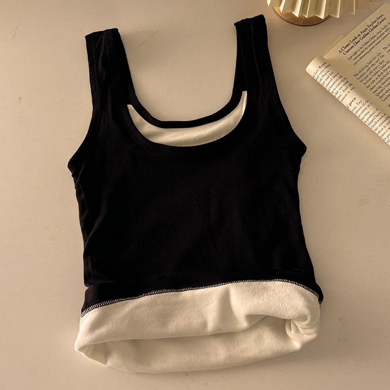 Ženska termalna vesta s fleeceom, rib plet, dvostruki sloj, U izrez, velur unutrašnjost, osnovni sloj