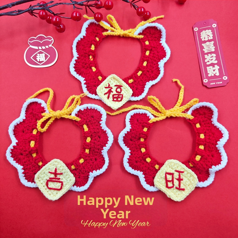 Šál-nákrčník pre domáce zvieratá (mačky a psy) – karikatúrny vzor, ručne háčkovaný, akrylový materiál, na štyri ročné obdobia, vyšívané detaily