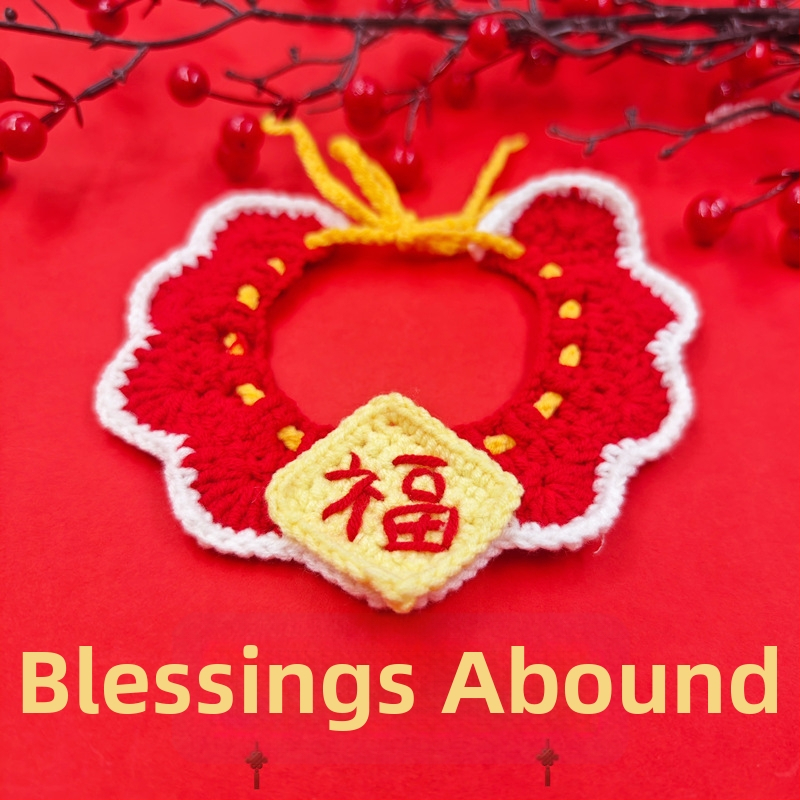 Šál-nákrčník pre domáce zvieratá (mačky a psy) – karikatúrny vzor, ručne háčkovaný, akrylový materiál, na štyri ročné obdobia, vyšívané detaily