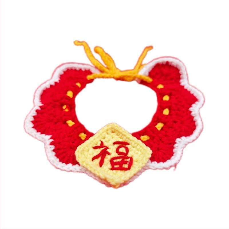 Šál-nákrčník pre domáce zvieratá (mačky a psy) – karikatúrny vzor, ručne háčkovaný, akrylový materiál, na štyri ročné obdobia, vyšívané detaily