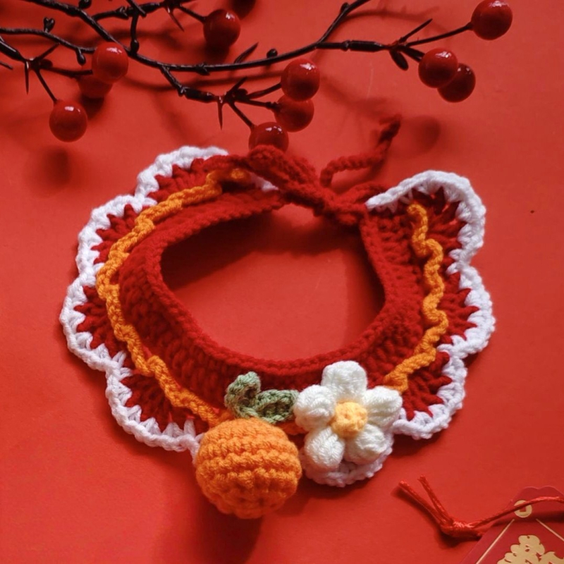 Κολάρο-φουλάρι για κατοικίδια (γάτες και σκύλοι) – Μοντέλο με καρτούν μοτίβο, Χειροποίητο crochet, Ακρυλικό υλικό, Τέσσερις εποχές, Κεντημένες λεπτομέρειες