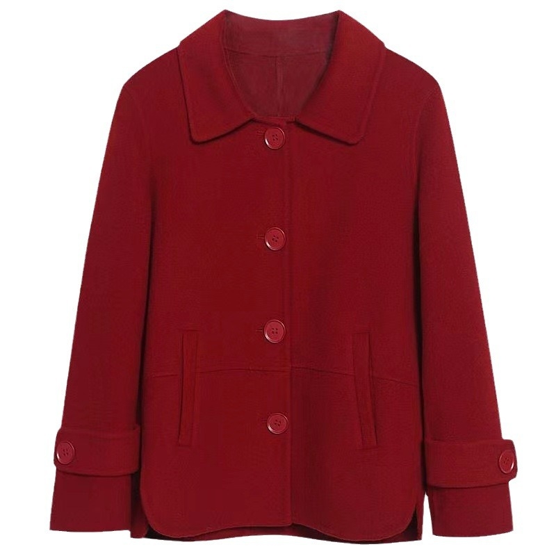 Női rövid kabát műszálas gyapjúhatásból, őszi 2024, laza szabás, japán-koreai casual stílus, gallér polo, hosszú ujj, elülső gombos zárás