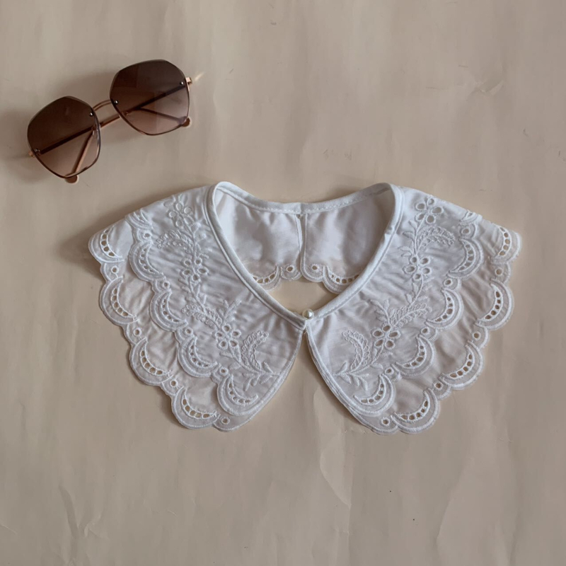 Koreai stílusú csipkés sál dekorat galléval, poliészter fonalból, bélés pamut szövet tej-selyem hímzéssel, sokoldalú divat kiegészítő