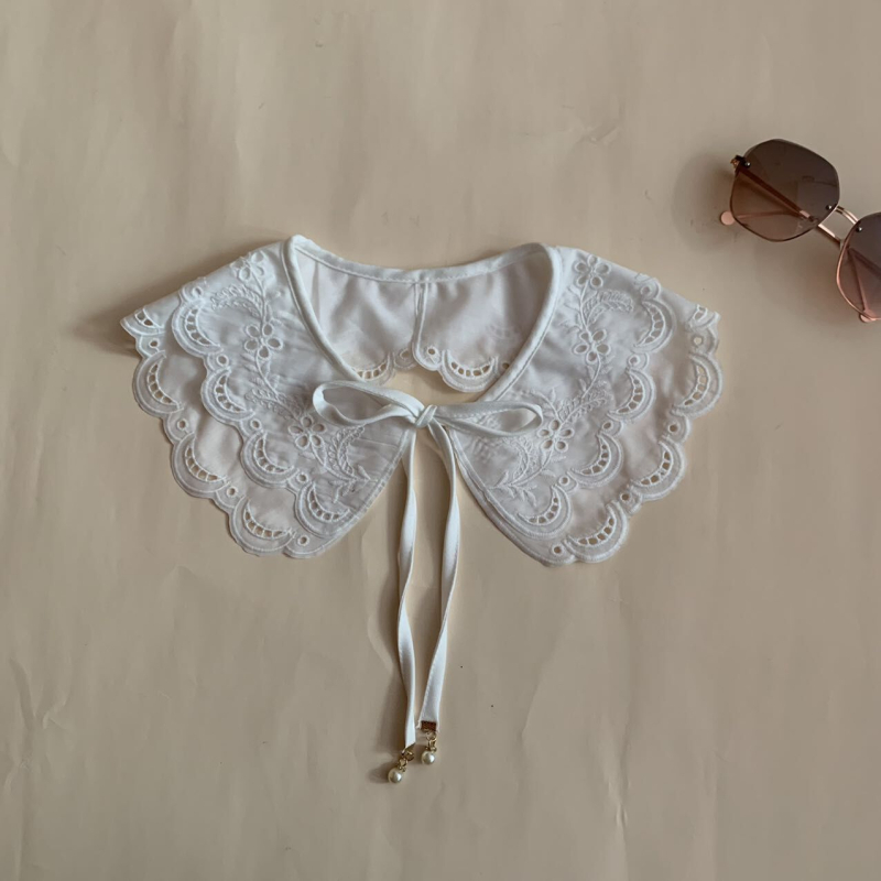 Koreai stílusú csipkés sál dekorat galléval, poliészter fonalból, bélés pamut szövet tej-selyem hímzéssel, sokoldalú divat kiegészítő