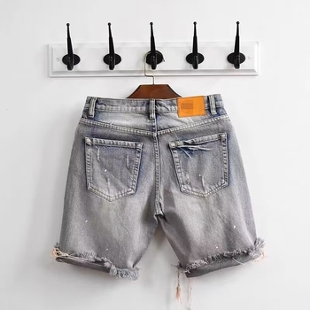 Muške traper šorc s patchworkom i oštećenjima, korejski stil, labav ravni kroj, ljetni stil, 65% pamuk