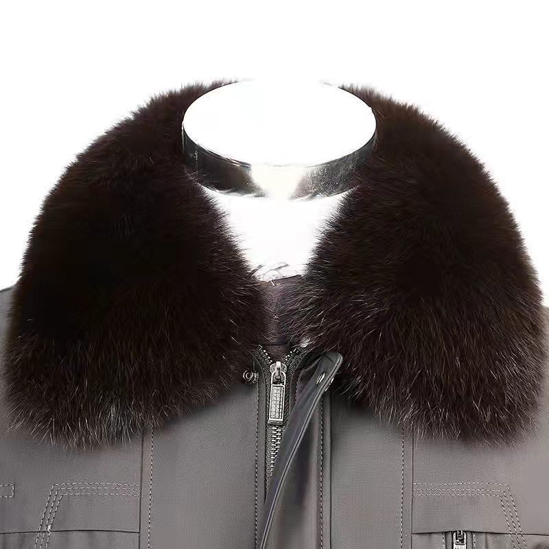 Férfi nyúlszőrös pamut kabát leválasztható nyúlszőr gallérral, kerek nyakú dzseki, meleg (Specifikációk: 15-60; Szélesség 15×60; Felnőttek)