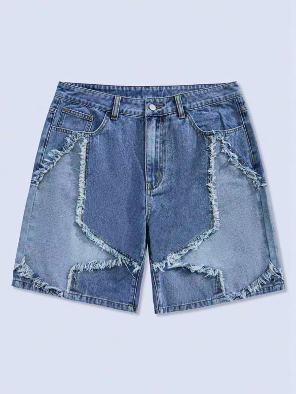 Muške traper šorceve s vintage izblijedelim dizajnom, američki street stil, širok kroj, dužina do sredine bedra, 85% poliester, ljeto