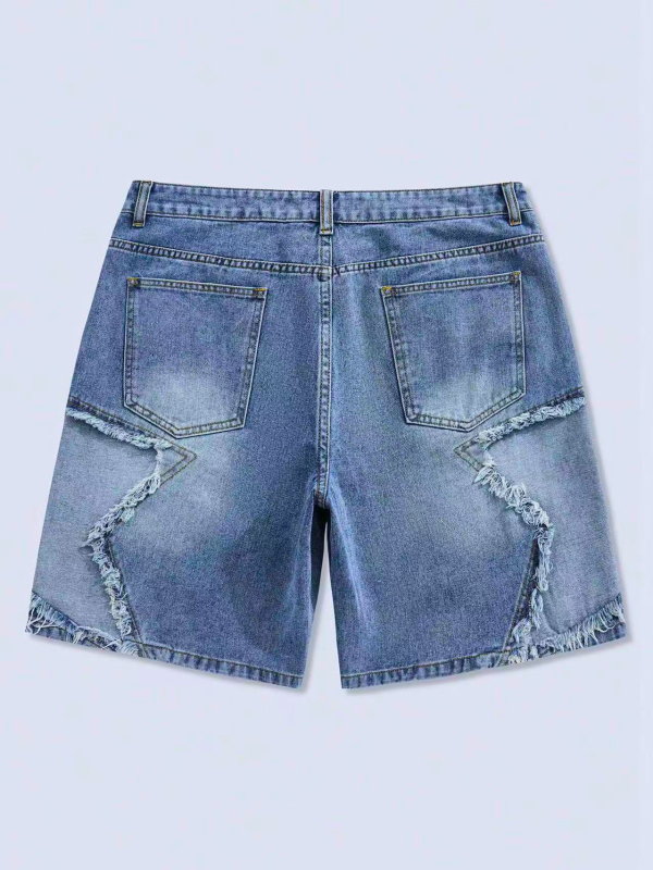 Muške traper šorceve s vintage izblijedelim dizajnom, američki street stil, širok kroj, dužina do sredine bedra, 85% poliester, ljeto