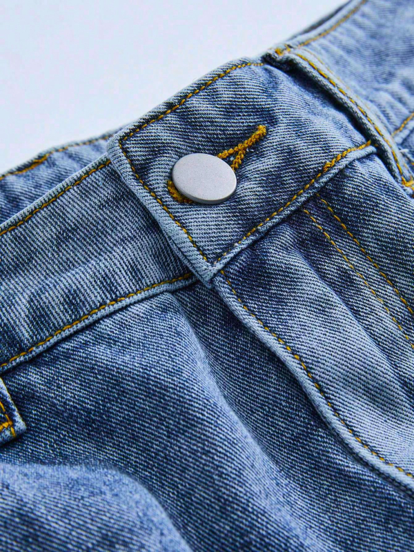 Muške traper šorceve s vintage izblijedelim dizajnom, američki street stil, širok kroj, dužina do sredine bedra, 85% poliester, ljeto