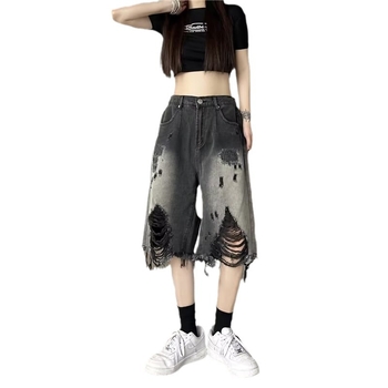 Muške traper kratke hlače, ravni kroj, srednji pojas, isprani efekt, ljetni retro stil