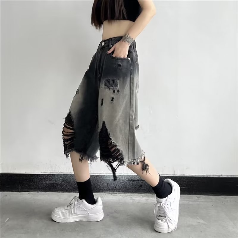 Muške traper kratke hlače, ravni kroj, srednji pojas, isprani efekt, ljetni retro stil