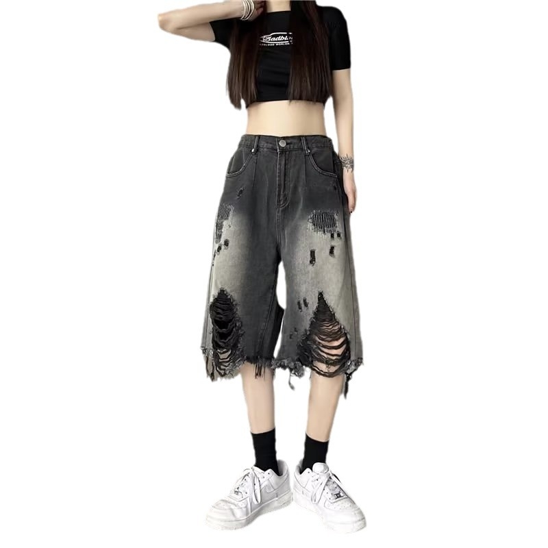 Muške traper kratke hlače, ravni kroj, srednji pojas, isprani efekt, ljetni retro stil