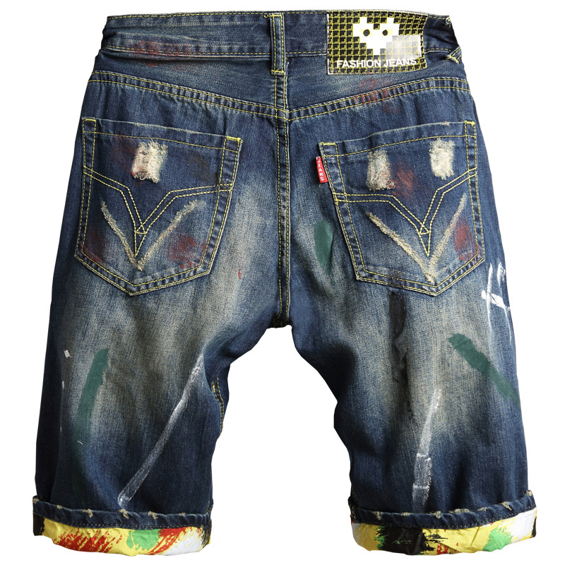 Traperice od denima, ravni kroj, srednji pojas, zakrpe s poderanim detaljima, oprane, zatvarač (79% pamuk)