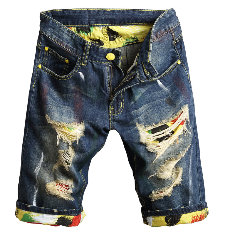 Traperice od denima, ravni kroj, srednji pojas, zakrpe s poderanim detaljima, oprane, zatvarač (79% pamuk)