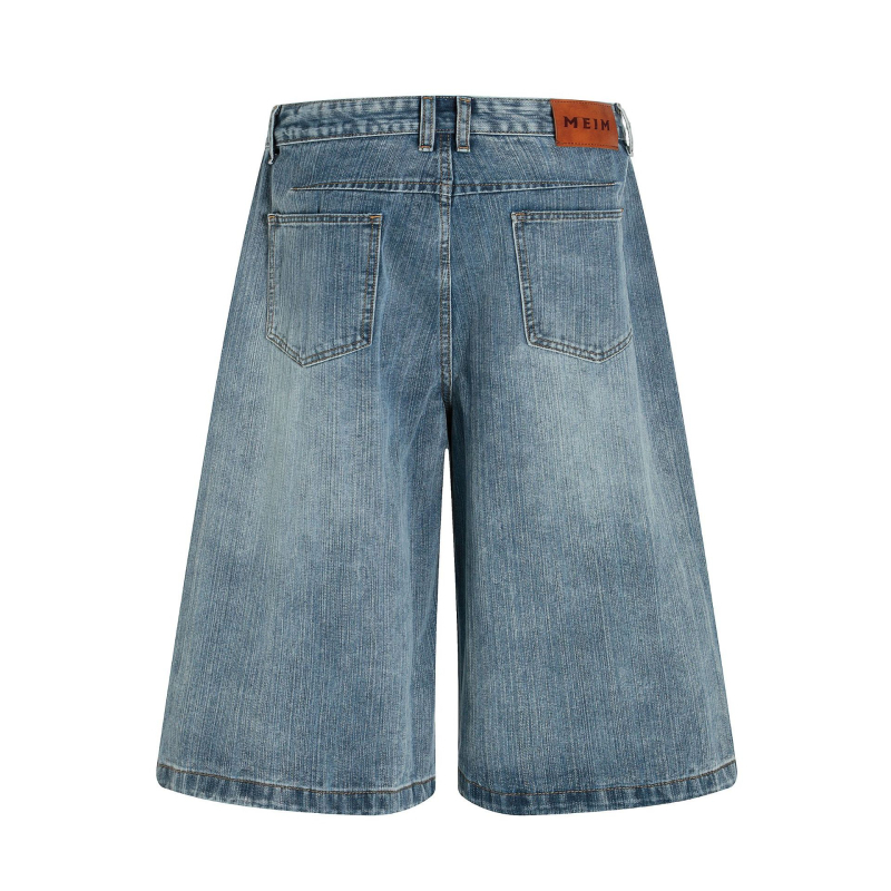 Traper šorc, labav kroj, srednji pojas, zatvaranje na gumbe, opran denim, 93,5% pamuk