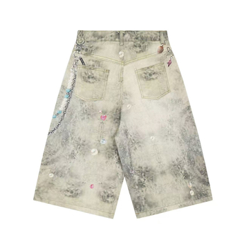 Denim capri hlače za muškarce i žene, vintage američki graffiti stil, ljeto, opušten kroj, pamuk denim