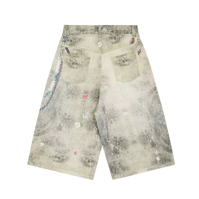 Denim capri hlače za muškarce i žene, vintage američki graffiti stil, ljeto, opušten kroj, pamuk denim