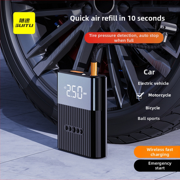 Automobilska pumpa za zrak s ugrađenim izvorom napajanja i starterom, digitalni zaslon, USB punjenje, osvjetljenje i manometar za tlak u gumama, 12V DC, 120W, 25 L/min