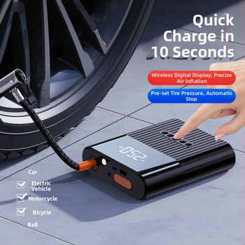 Automobilska pumpa za zrak s ugrađenim izvorom napajanja i starterom, digitalni zaslon, USB punjenje, osvjetljenje i manometar za tlak u gumama, 12V DC, 120W, 25 L/min