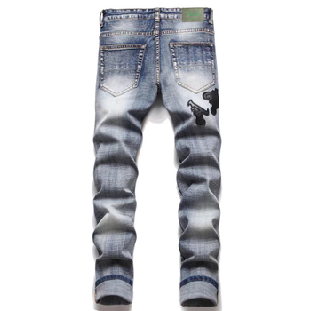 Traperice, korejski stil, ravni kroj, s patch dekoracijama, ručna izrada, pamuk 85%, mikro-elastičnost, za dnevnu uporabu tijekom svih godišnjih doba