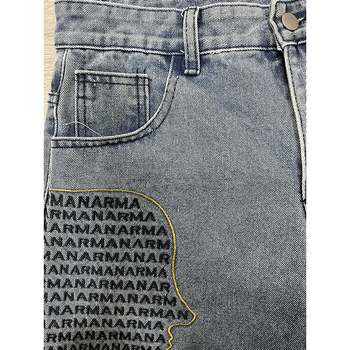 Catherine Muške ljetne traper šorceve s izvezenim motivom, srednji pojas, ravni kroj, zip, pamuk denim