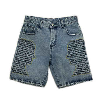 Catherine Muške ljetne traper šorceve s izvezenim motivom, srednji pojas, ravni kroj, zip, pamuk denim
