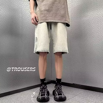 Džins capri šorc, unisex, korejskog stila, ravni kroj, pamuk
