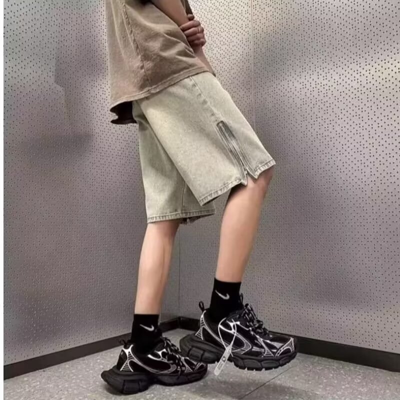 Džins capri šorc, unisex, korejskog stila, ravni kroj, pamuk