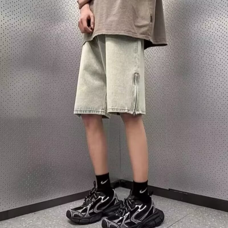 Džins capri šorc, unisex, korejskog stila, ravni kroj, pamuk