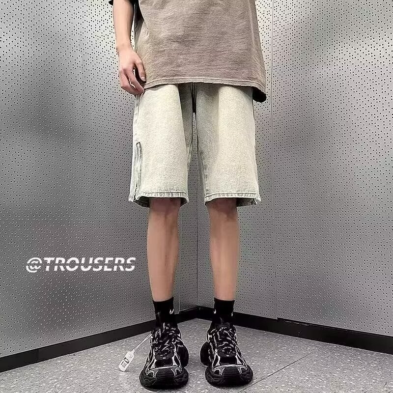 Džins capri šorc, unisex, korejskog stila, ravni kroj, pamuk