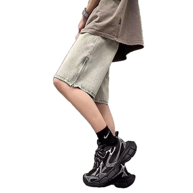 Džins capri šorc, unisex, korejskog stila, ravni kroj, pamuk