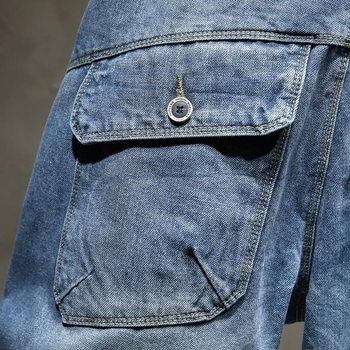 Denim šorc s japanskim retro stilom, ravni kroj, srednji pojas, lagani Modal materijal s krznom kunića