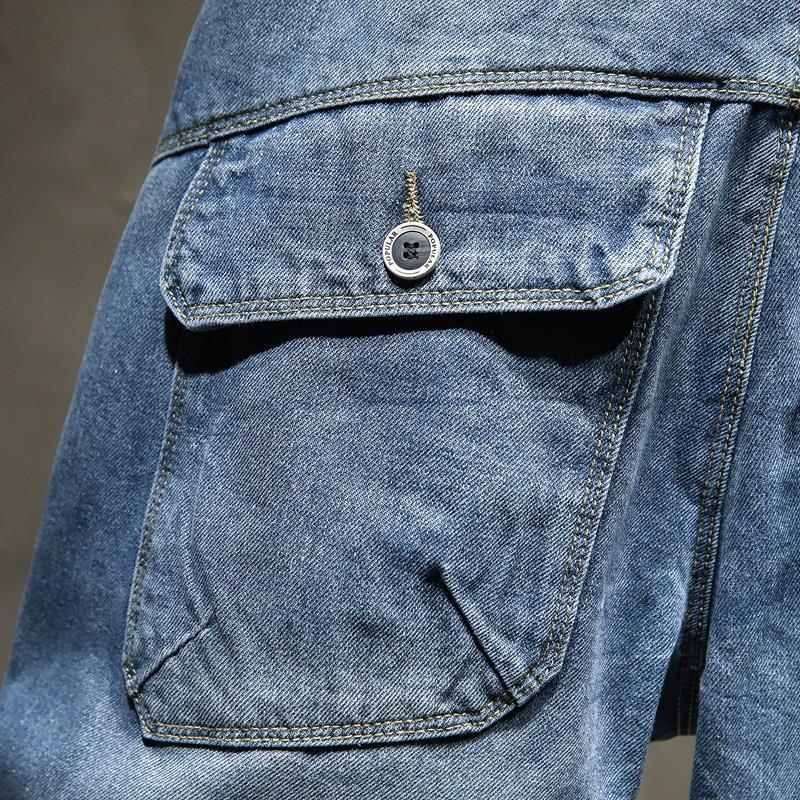 Denim šorc s japanskim retro stilom, ravni kroj, srednji pojas, lagani Modal materijal s krznom kunića