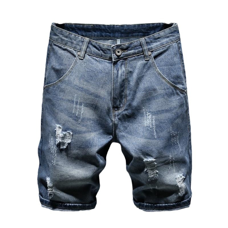 Denim šorc s japanskim retro stilom, ravni kroj, srednji pojas, lagani Modal materijal s krznom kunića