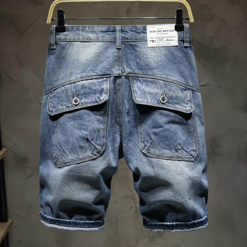 Denim šorc s japanskim retro stilom, ravni kroj, srednji pojas, lagani Modal materijal s krznom kunića