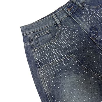 Férfi farmer denim rövidnadrág - mosott, kopott hatás, Rhinestone Hotfix, egyenes szabás, öt hüvelykes hossz, Wolverine