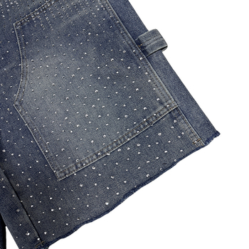 Férfi farmer denim rövidnadrág - mosott, kopott hatás, Rhinestone Hotfix, egyenes szabás, öt hüvelykes hossz, Wolverine