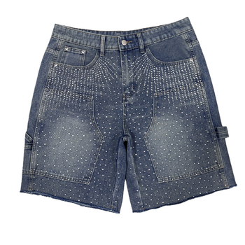 Férfi farmer denim rövidnadrág - mosott, kopott hatás, Rhinestone Hotfix, egyenes szabás, öt hüvelykes hossz, Wolverine