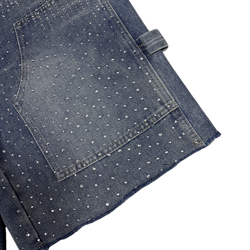 Férfi farmer denim rövidnadrág - mosott, kopott hatás, Rhinestone Hotfix, egyenes szabás, öt hüvelykes hossz, Wolverine