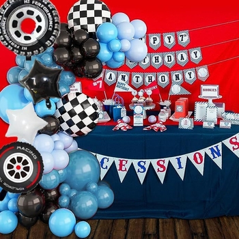 Lufilánc készlet, verseny témájú, 120 darab latex kerek lufi fiú születésnapjára