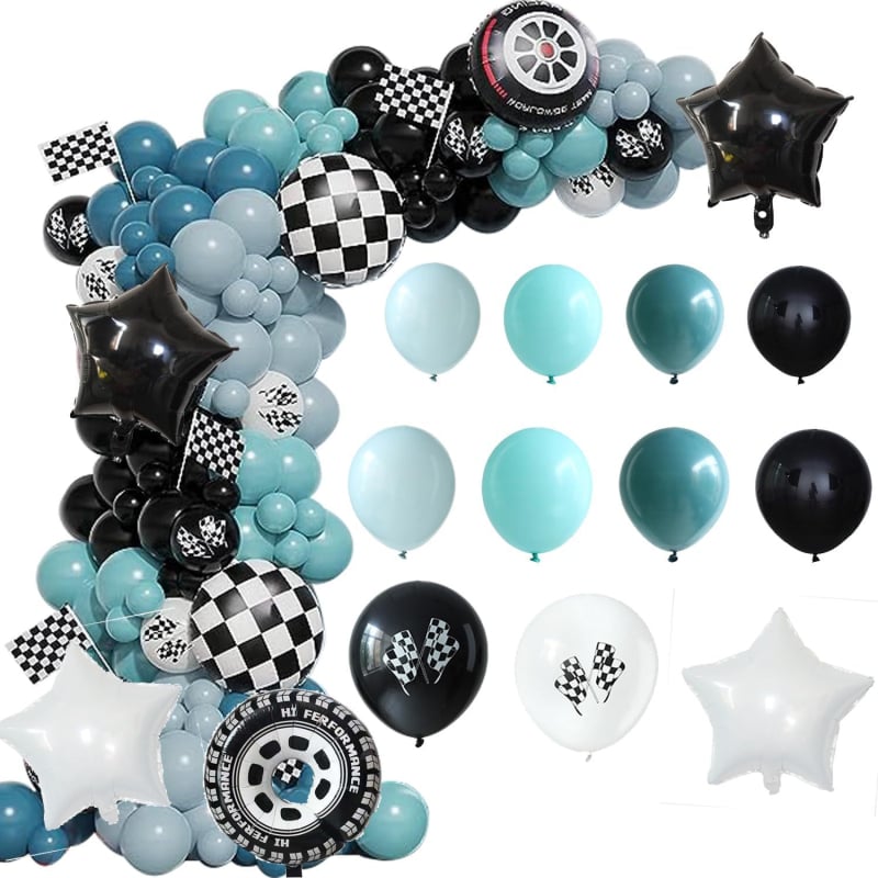 Lufilánc készlet, verseny témájú, 120 darab latex kerek lufi fiú születésnapjára